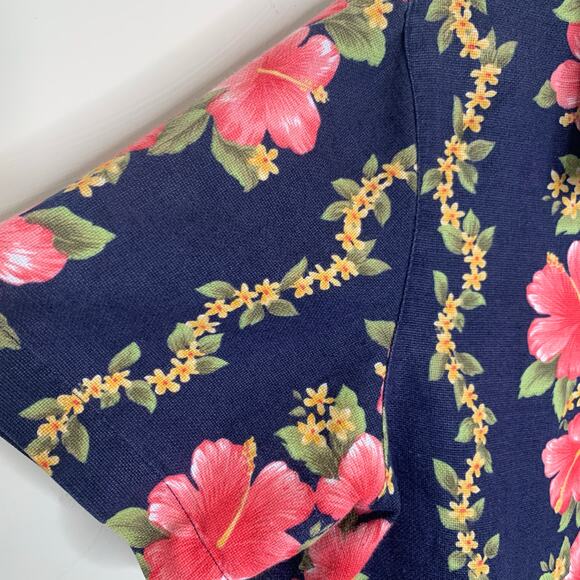 Lemon Grass Blue Floral Tropical Hawaiian Shirt Sz Medium - Picture 8 of 8